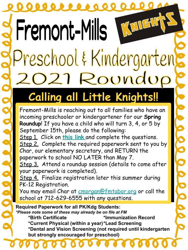 Preschool/Kindergarten Roundup Information