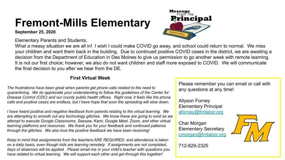 Elementary Newsletter, 09-25-20